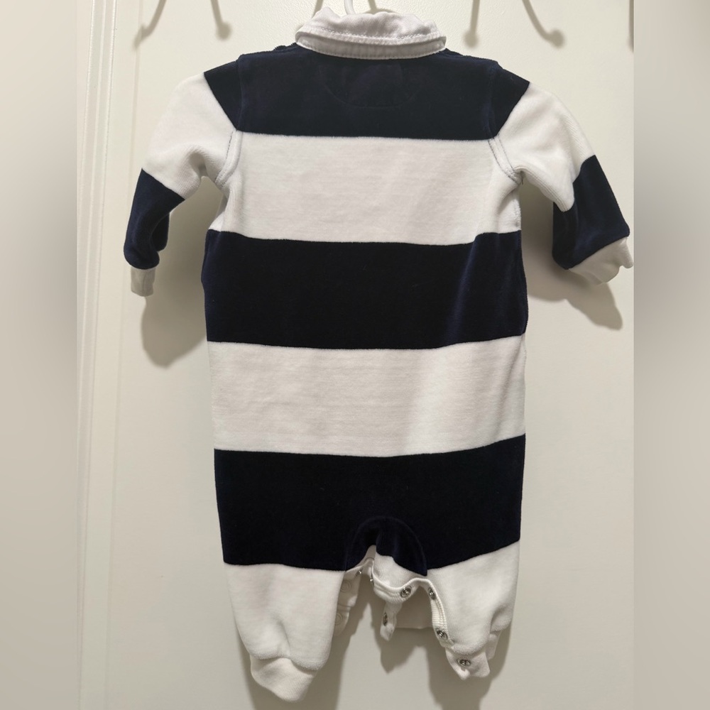 Ralph Lauren 3m velvet material baby boy navy & white striped one-piece - Picture 3 of 3